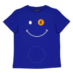 Kids Cyber Blue Smiley Logo Print T-Shirt, Size 6