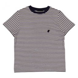 Kids Navy Blue Yasu Stripe Print Cotton T-Shirt, Size 8