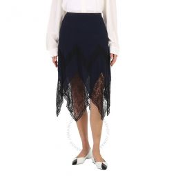 Ladies Blue Midi Lace Skirt, Brand Size 36 (US Size 4)