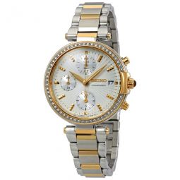 Chronograph Crystal Silver Dial Two-tone Ladies Watch