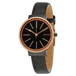 Ancher Black Dial Black Leather Ladies Watch