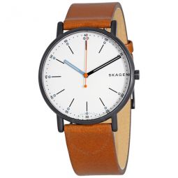 Signature Diamond White Dial Brown Leather Mens Watch