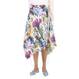 Ladies Asymmetric Floral Print Midi Skirt, Brand Size 34 (US Size 0)