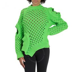 Ladies Green Fluo Oversized Textured Mesh Sweater, Brand Size 38 (US Size 4)