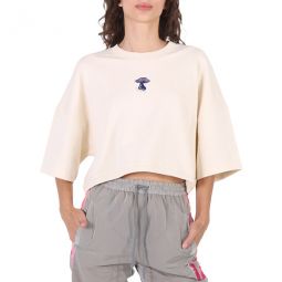Ladies Mushroom Print Cropped Sweatshirt, Brand Size 44 (US Size 10)