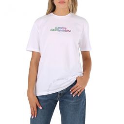 Ladies Pure White High Frequency Gel Logo Cotton T-Shirt, Brand Size 40 (US Size 6)