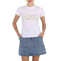 Ladies Pure White The Dandelion Logo Cotton T-Shirt, Brand Size 36 (US Size 2)