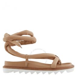 Ladies Beige Tubular Wrap Leather Flat Sandals, Brand Size 37 ( US Size 7 )