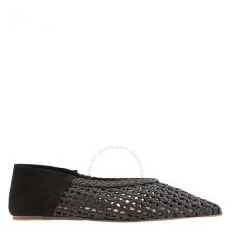 Ladies Black Lattice Babche Pointed-Toe Nappa Flats, Brand Size 36 ( US Size 6 )