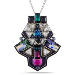 Buzz Multicolor Geometric Crystal Pendant Long Chain Necklace