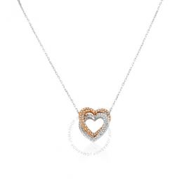 Ladies Infinity Double Heart Necklace, White, Mixed Metal Finish