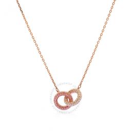 Pink Rose Gold-Tone Plated Pave Intertwined Circles Stone Necklace