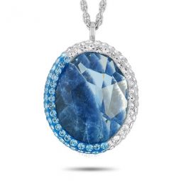 Rhodium-Plated Stainless Steel Blue and Clear Crystals Pendant Necklace
