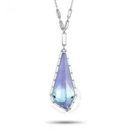 Rhodium-Plated Stainless Steel Purple and Clear Crystals Pendant Necklace