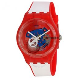 Clownfish Red Blue Transparent Dial White and Red Silicone Mens Watch