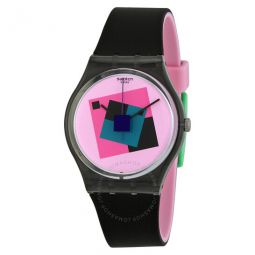 Crazy Square Pink Dial Black Rubber Unisex Watch