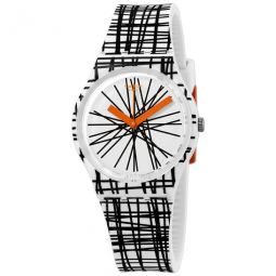 Lace Me White Dial White and Black Silicone Ladies Watch