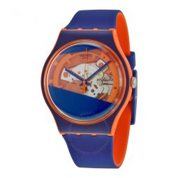 Myrtil-Tech Solid Blue and Orange Skeleton Dial Blue Silicone Unisex Watch