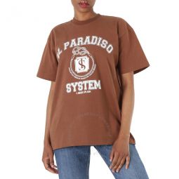 Ladies Brown Letter Print T-Shirt, Brand Size 36 (US Size 4)