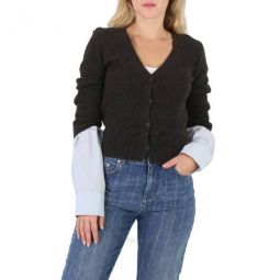 Ladies Compact Cotton Cuff Ribbed Cardigan, Size Medium