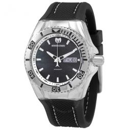 Cruise Monogram Black Mother of Pearl Logo Textured Dial Black Silicone Strap Mens Watch 115212