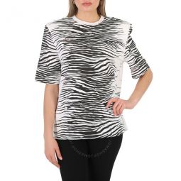 Ladies White/Black Zebra Print Bella T-Shirt, Brand Size 38 (US Size 4)