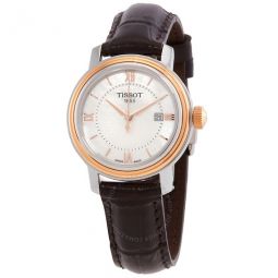 Bridgeport Quartz White Mother Of Pearl Dial Brown Leather Band Stainless Steel Case Ladies Watch