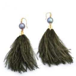 Green Feather Tassel Earrings