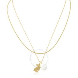 Rolled Gold/Pearl Rabbit Double-Strand Necklace