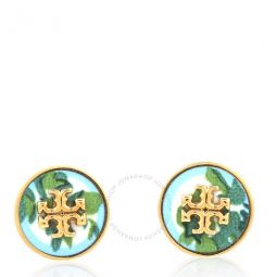 Tory Gold/Rayure Fleurie Enamel Printed Kira Circle Stud Earring