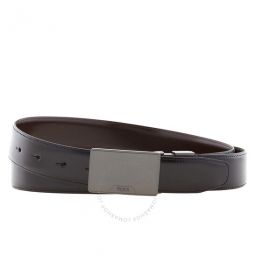 Reversible Plaque Ajustable Leather Belt, Size One Size