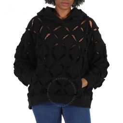 Ladies Black Cut-Out Detail Distressed Hoodie, Brand Size 40 (US Size 4)