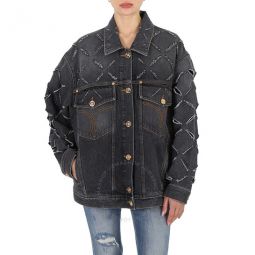 Ladies Deep Grey Aged Effect Cut-Out Deniml Jacket, Brand Size 38 (US Size 2)