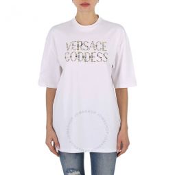 Ladies Optical White Studded Goddess Cotton T-Shirt, Brand Size 38 (US Size 2)