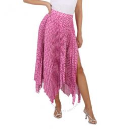 Ladies Pink/Fuxia La Greca Pleated Midi Skirt, Brand Size 38 (US SIze 2)