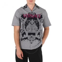 Mens Juxtaposed Baroque Checked Logo Shirt, Brand Size 48 (US Size 38)