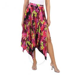 Orchid Print Pleated Crepe De Chine Midi Skirt, Brand Size 36 (US Size 0)