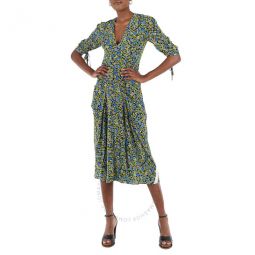Ladies Black / Yellow / Blue / Green Floral-print Long Dress, Brand Size 10 (US Size 6)