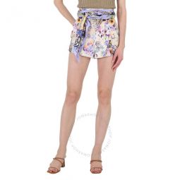 Diamond Splice Floral Belted Shorts, Brand Size 0P (US Size 2P)