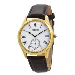 Quartz White Dial Mens Leather Watch
