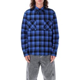 오프 화이트 체크 곡선 밑단 셔츠 OMGE030F23FAB001