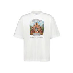 Off White 로고 프린트 크루넥 티셔츠 OMAA120F25JER004