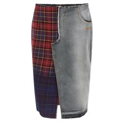 오프 화이트 패치워크 로고 자수 스커트 OWYF02FF25DEN001