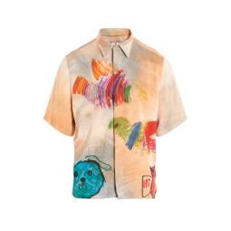 미색 카툰 프린트 반팔 셔츠 OMGG005S23FAB001