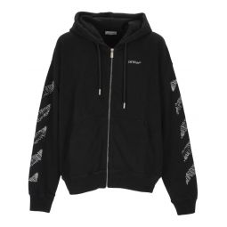 오프 화이트 지퍼업 드로스트링 후드 티셔츠 OMBE015F25FLE003