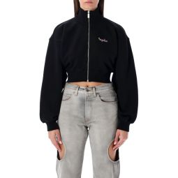 오프 화이트 플로럴 애로우 프린트 크롭 지퍼 스웨트셔츠 OWBE006F25FLE002