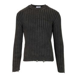 오프 화이트 디스트레스드 애로우 리브 니트 점퍼 OMHE20BF25KNI001