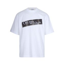 Off White 로고 자수 크루넥 티셔츠 OMAA120F25JER00N
