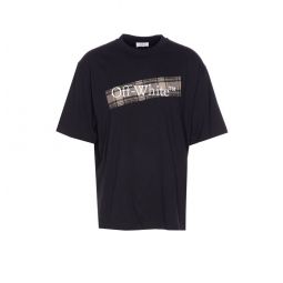 Off White 로고 자수 크루넥 티셔츠 OMAA120F25JER00N