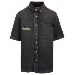 오프화이트 이레귤러 로고 자수 단추 셔츠 OMYD05AS25DEN001